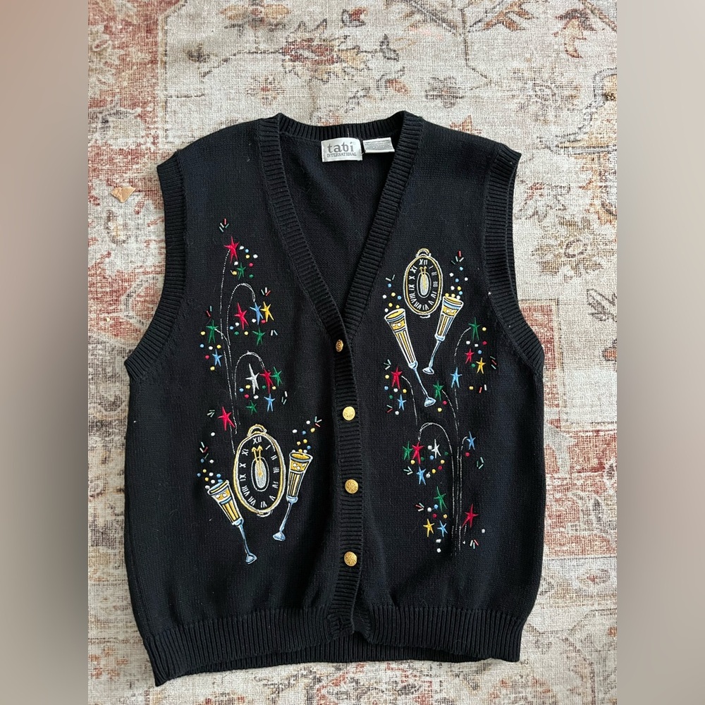 Vintage Tabi New Years Black Embroidered Women's Vest